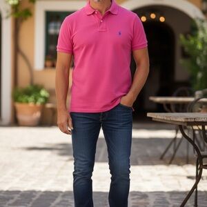 Polo Ralph Lauren Shirt Large Pink Cotton Golf Pony Logo Mens Medium